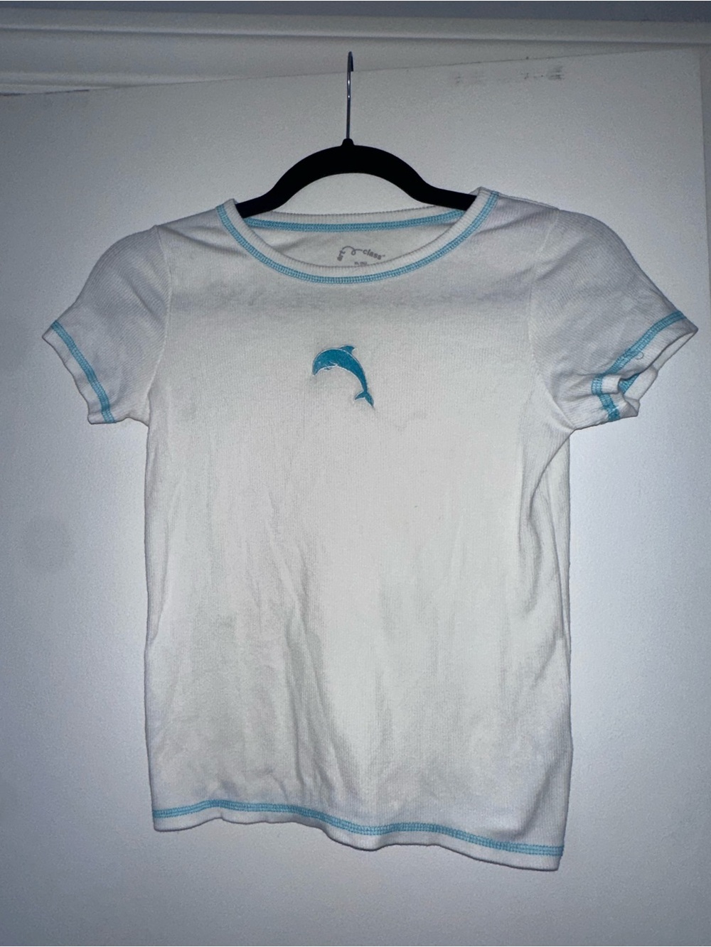 Target White Short Sleeve Tee with Blue Dolphin Accent
